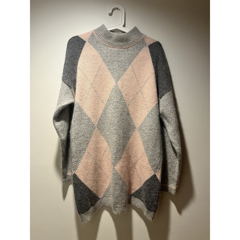 Argyle Vintage Tunic Silk Angorra Rabbit Hair Lambswool Sweater Large